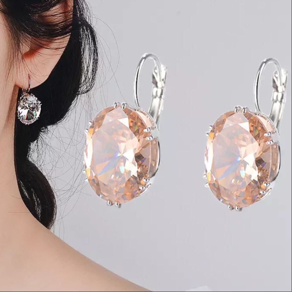 Sterling Silver Plated Morganite Earrings - Picture 2 of 5